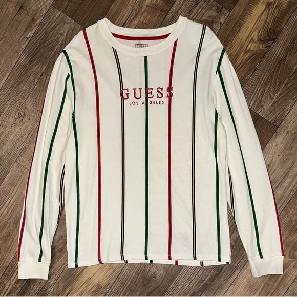 Guess Men’s Embroidered Spell Out Striped Long Sleeve T-Shirt Size Small - Picture 2 of 12